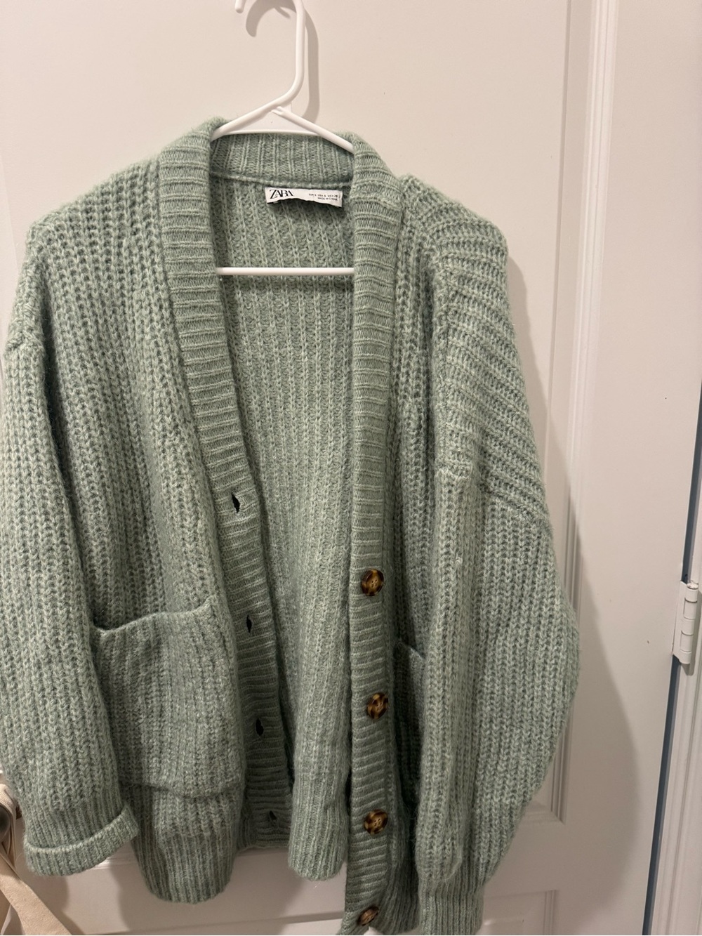 Zara Soft Mint Ribbed Button-Front Cardigan